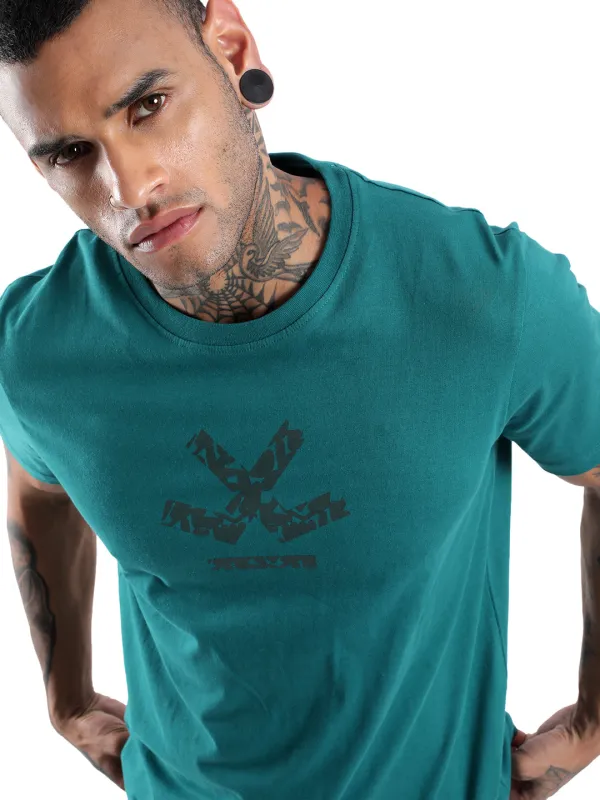 Teal Basic Logo Printed T-Shirt sold by Wrogn