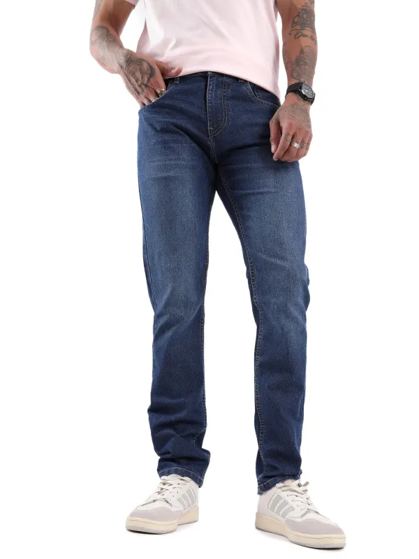 Blue Twilled Slim Jeans sold by Wrogn