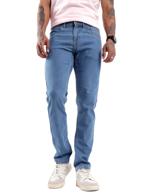 Twilled Light Blue Denim Jeans sold by Wrogn