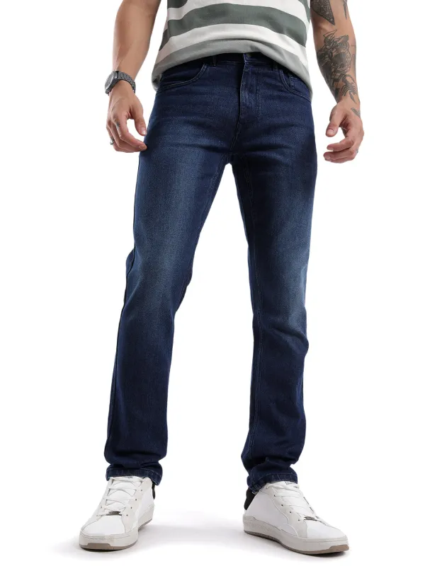 Dark Blue Slide Basic Jeans sold by Wrogn