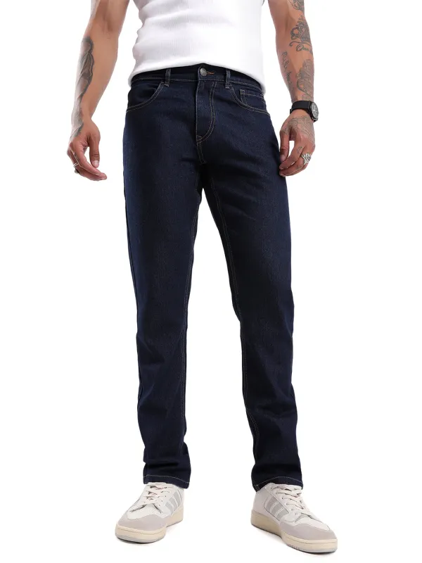 Dark Blue Stride Basic Jeans sold by Wrogn