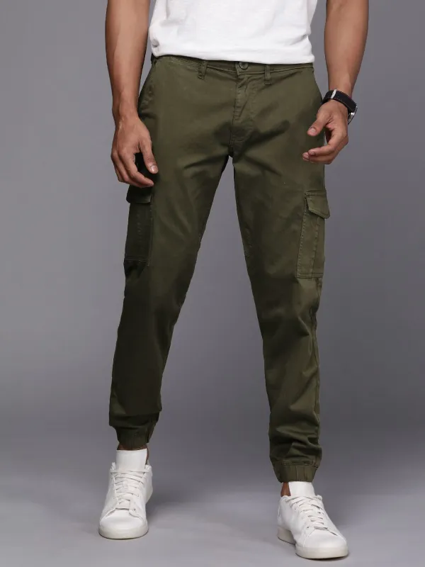 Solid Olive Cargo Jogger sold by Wrogn