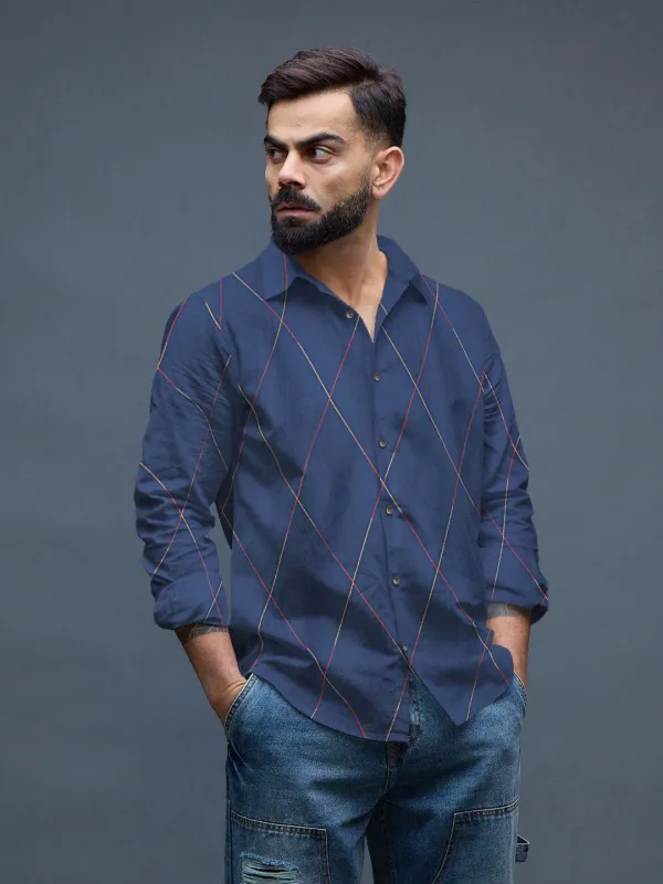 Diagonal Lines Navy Shirt made by Wrogn