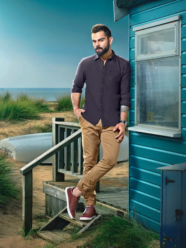 Charcoal Chic Solid Shirt sold by Wrogn