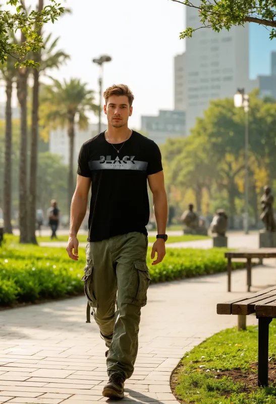 Black on Black Typographic Print T-Shirt sold by Wrogn