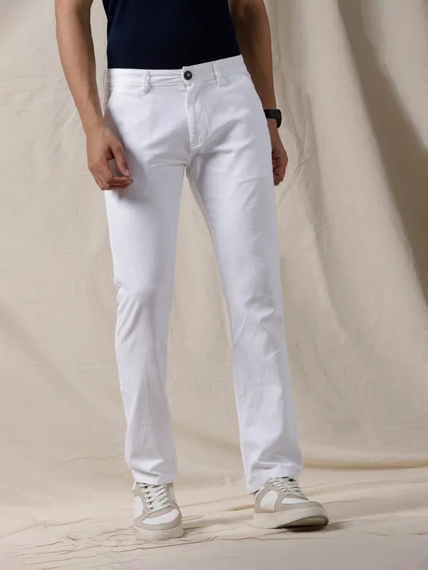 White Solid Casual Chinos sold by Wrogn