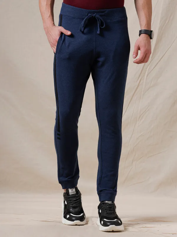 Knit Navy Blue Jogger With Stripe sold by Wrogn