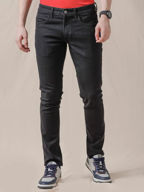 Solid Black Slim Fit Jeans sold by Wrogn