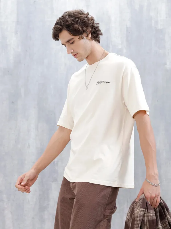 Wrogn Embroidered T-Shirt For Men's | Beige sold by Wrogn
