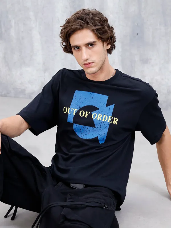 Wrogn Distressed Effect Printed Graphic Tee For Men's | Black sold by Wrogn