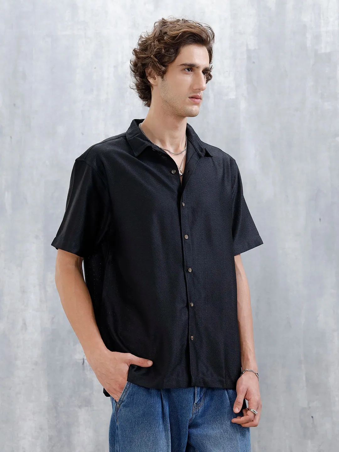 Men's Textured Casual Shirt | Black sold by Wrogn product image thumbnail 4