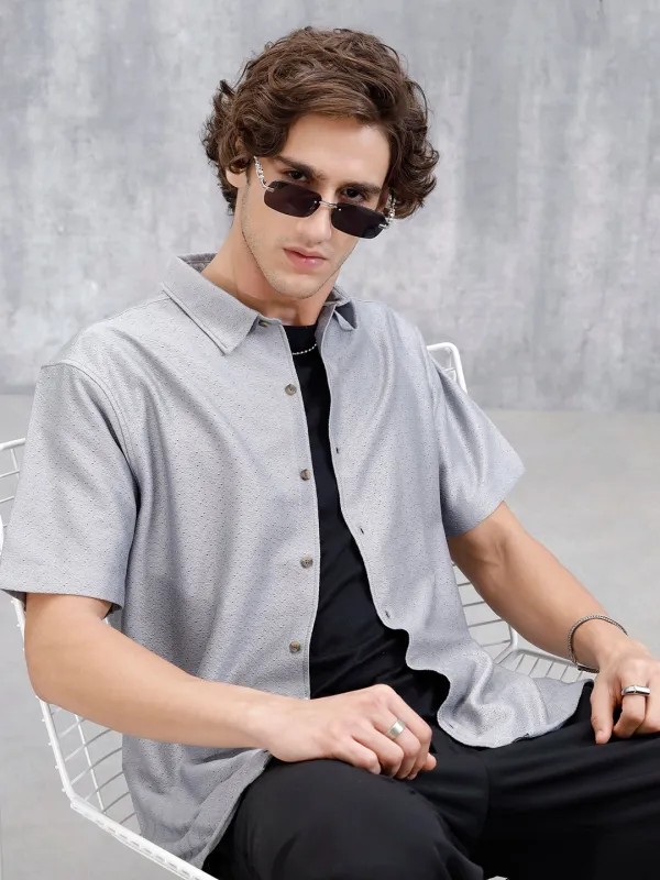 Men's Casual Short Sleeves Textured Shirt | Grey sold by Wrogn