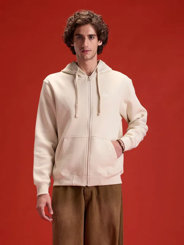 Men’s Solid Zip-Up Hoodie Sweatshirt | Tapioca sold by Wrogn