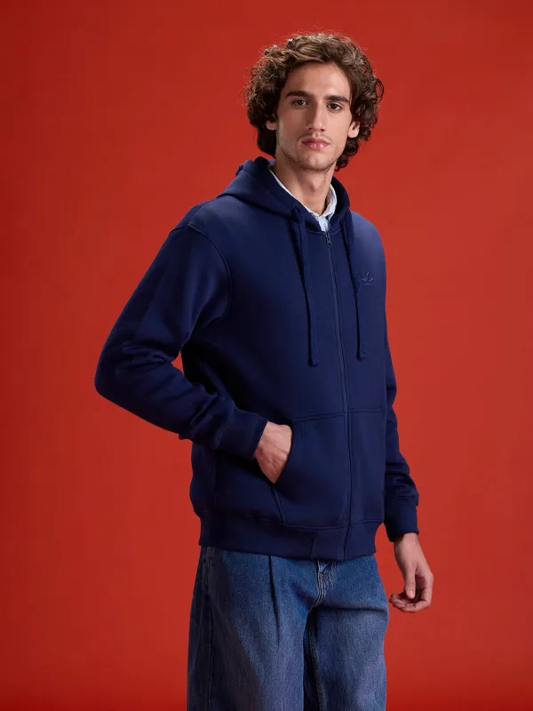 Men’s Solid Zip-Up Hoodie Sweatshirt | Blue sold by Wrogn