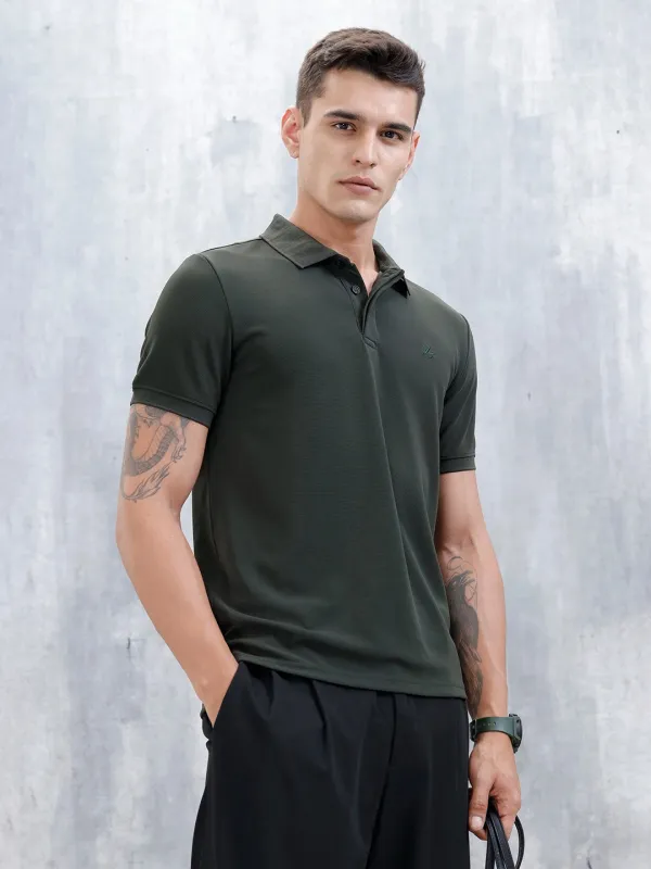 Classic Textured Men's Polo T-shirt | Green sold by Wrogn