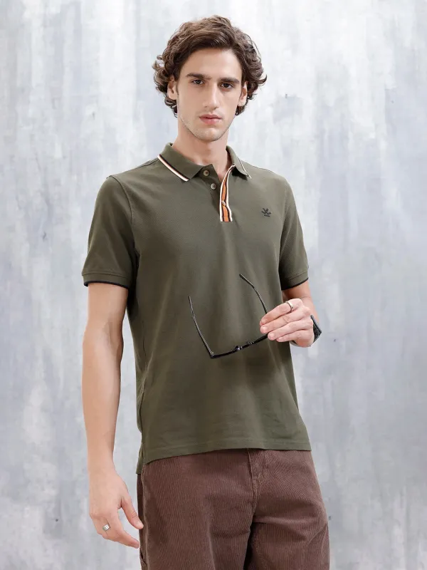 Polo T-Shirt With Contrast Trim Details | Olive sold by Wrogn