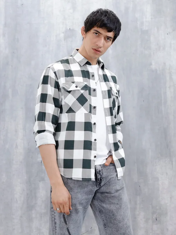 Casual Comfort Fit Checkered Pattern Shirt | Black sold by Wrogn