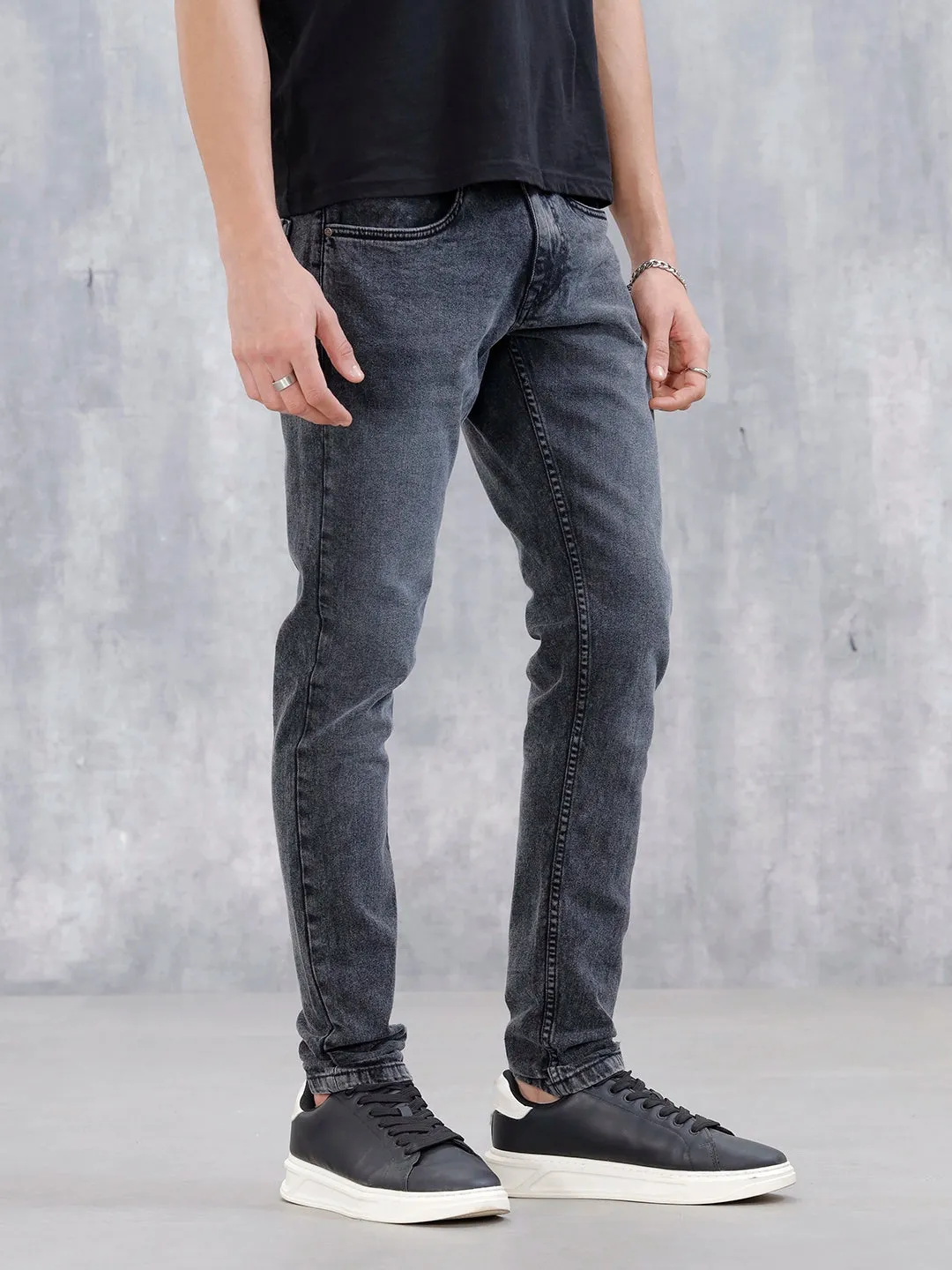 Men's Casual Slim Fit Tapered Jeans | Grey sold by Wrogn product image thumbnail 4