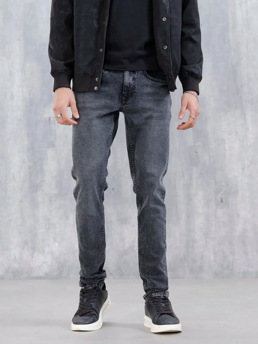 Men's Casual Slim Fit Tapered Jeans | Grey sold by Wrogn