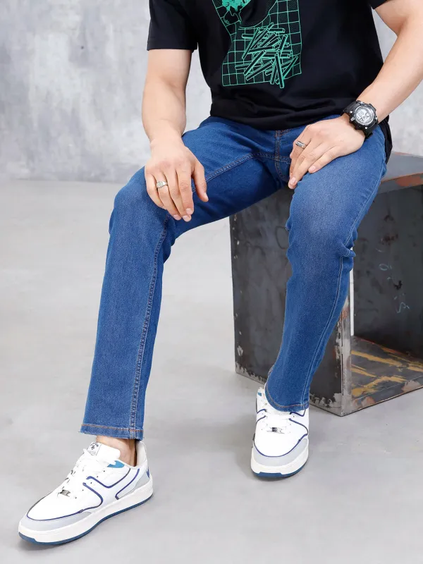 Mid Wash Men's Casual Slim Fit Jeans | Blue sold by Wrogn