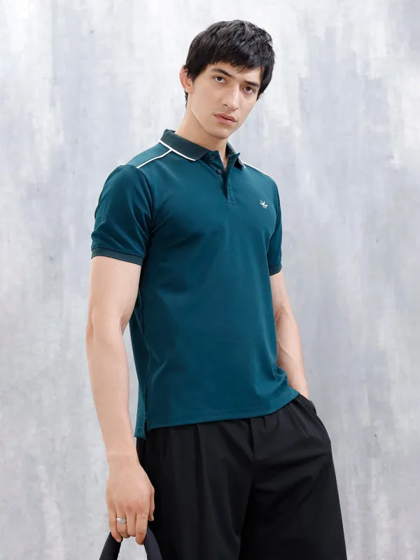 Polo T-Shirt With Contrast Trim Details | Teal sold by Wrogn