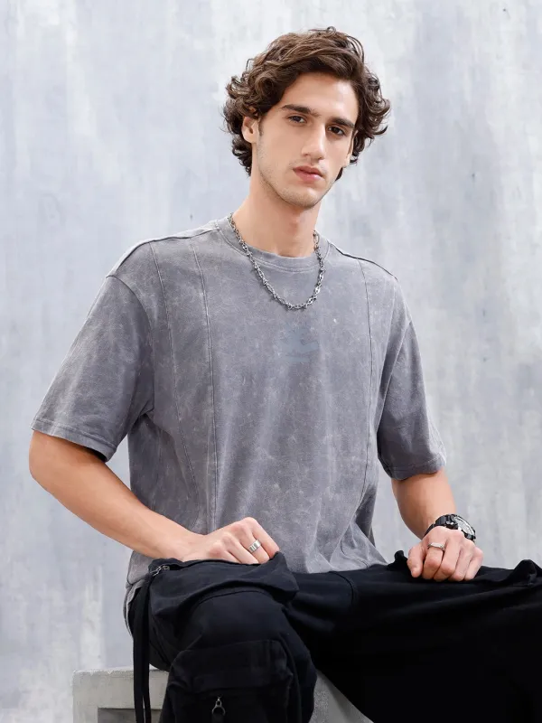 Washed Men's Casual Oversized Fit T-Shirt | Grey sold by Wrogn