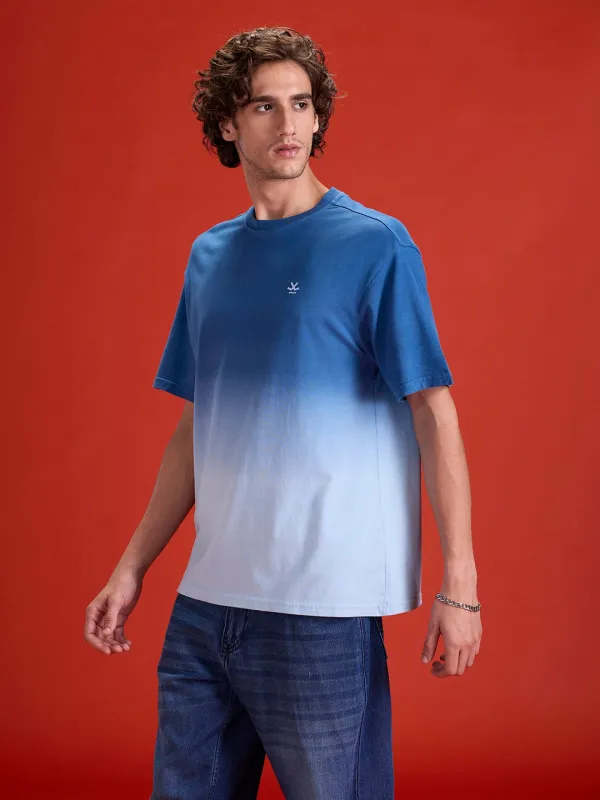 Ombre Dye Oversized Fit T-Shirt For Men | Blue sold by Wrogn