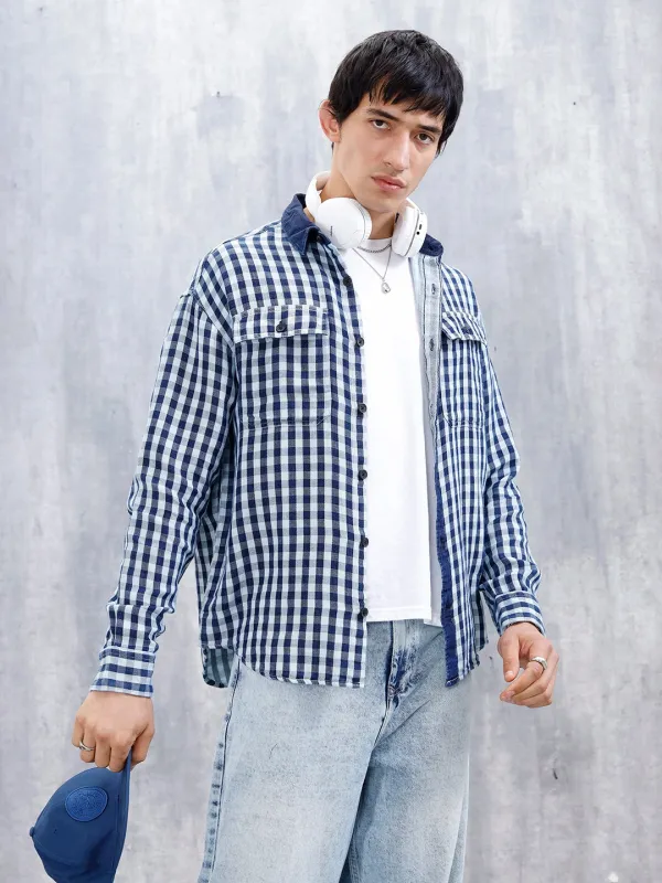 Men's Causal Oversized Fit Checkered Pattern Shirt | Blue sold by Wrogn