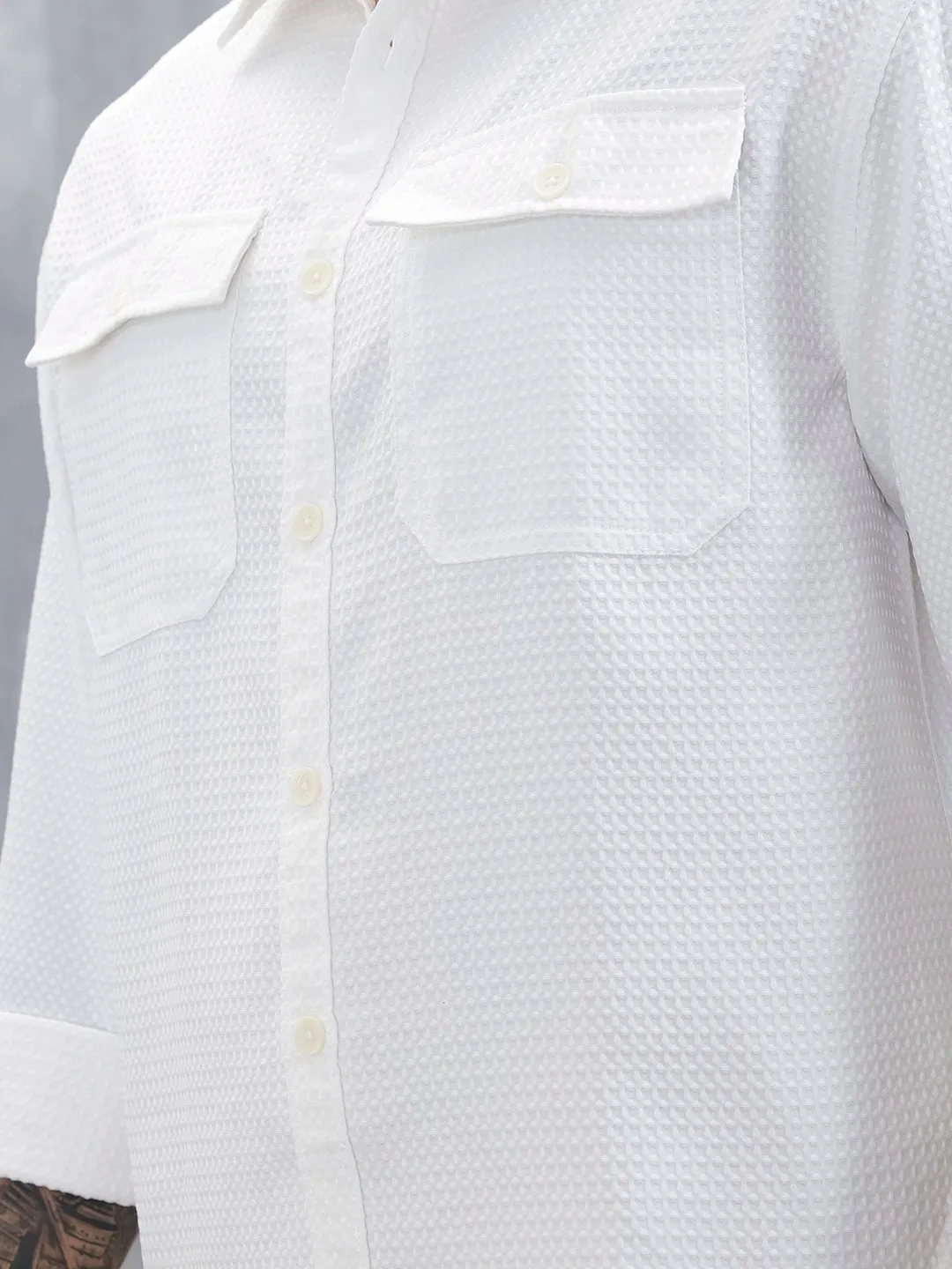Wrogn Oversized Double Pocket Textured Shirt For Men's | Off White sold by Wrogn product image thumbnail 5