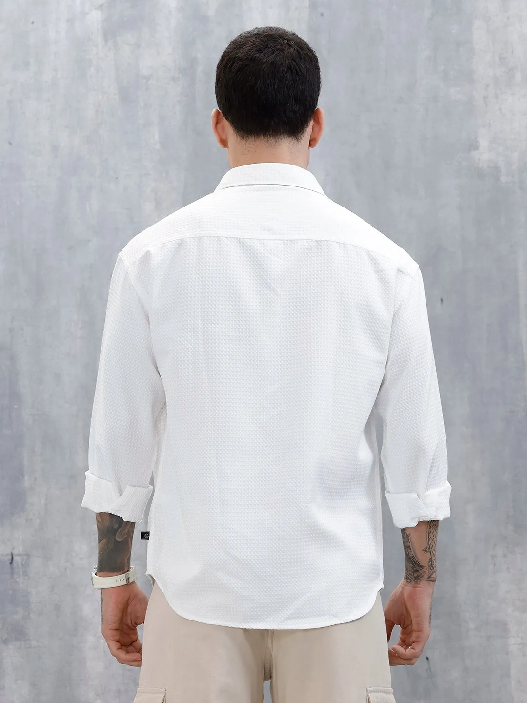 Wrogn Oversized Double Pocket Textured Shirt For Men's | Off White sold by Wrogn product image thumbnail 3