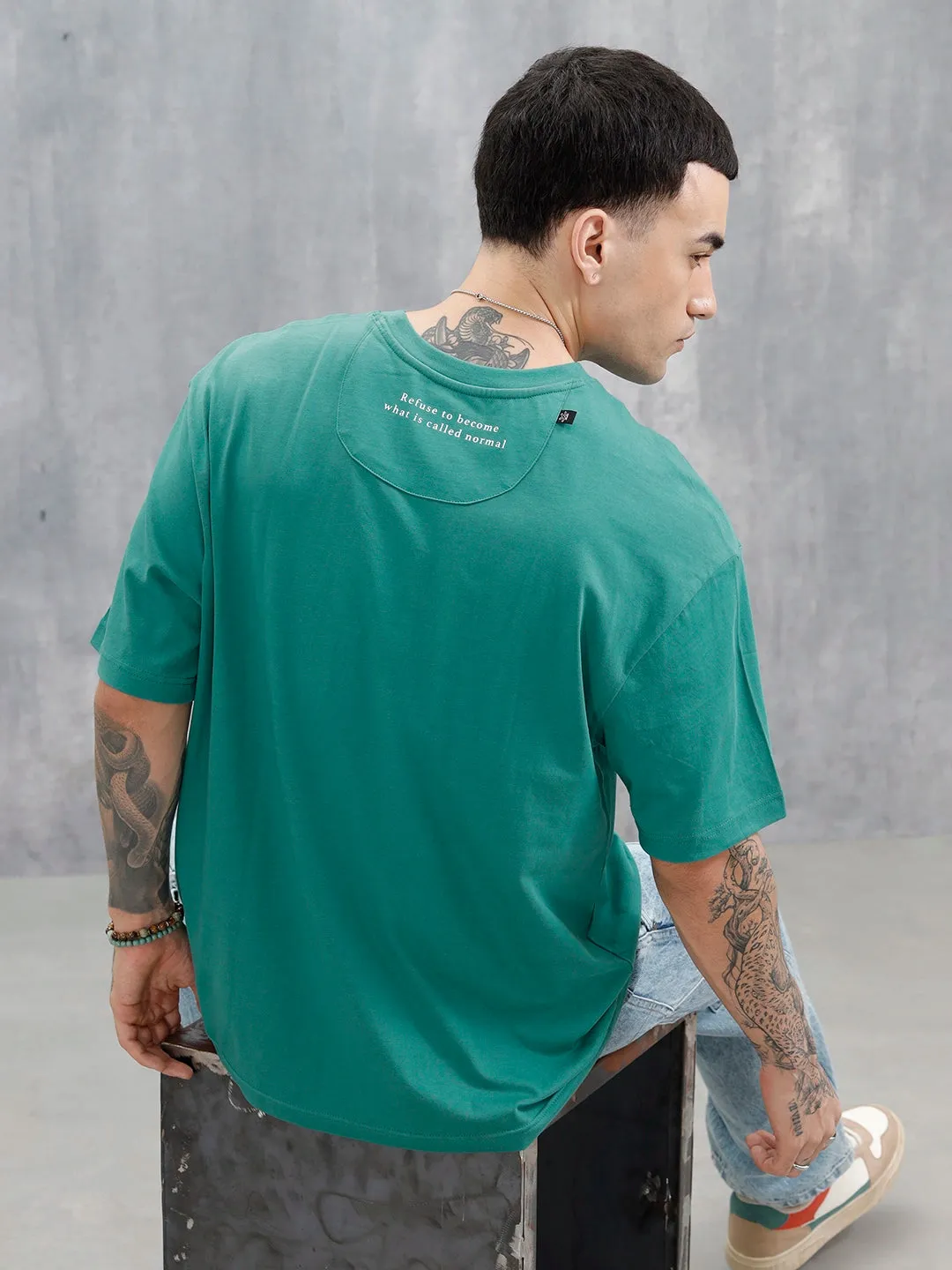 Men's Casual Printed Oversized T-Shirt | Green sold by Wrogn