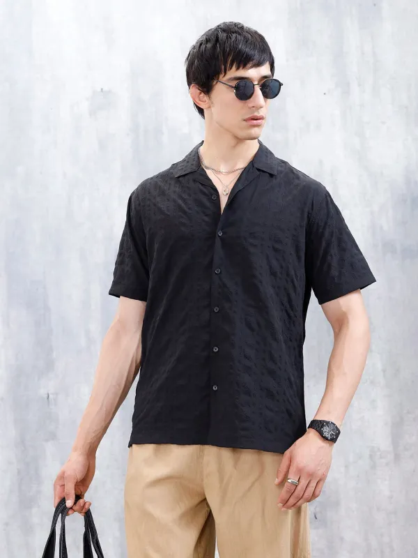Wrogn Mens Casual Textured Comfort Fit Shirt | Black sold by Wrogn