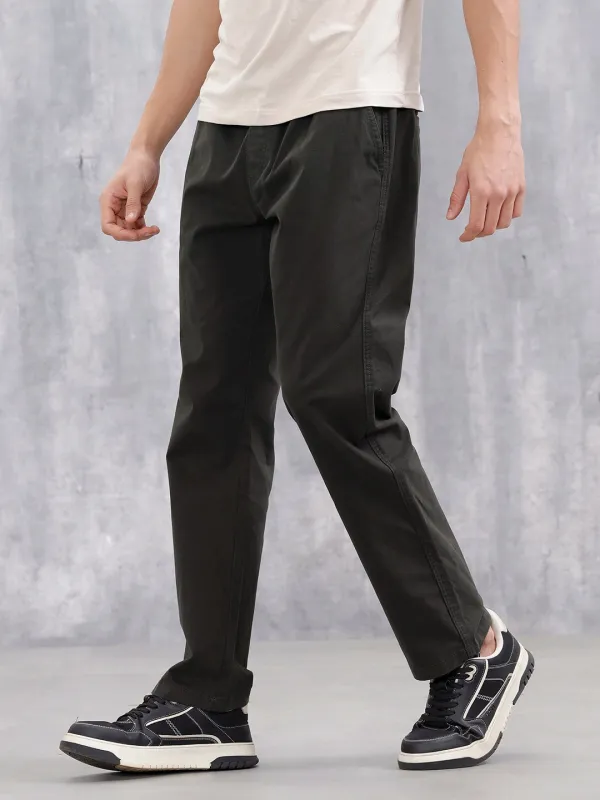Men's Casual Straight Fit Trousers | Olive sold by Wrogn