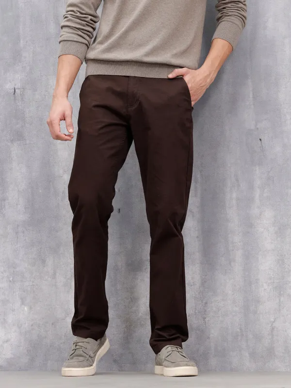 Men's Casual Slim Fit Trousers | Brown made by Wrogn