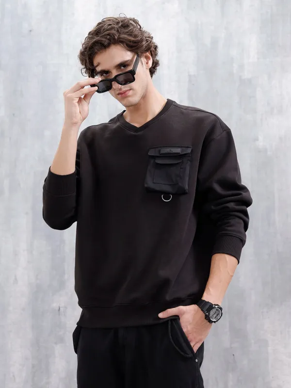 Utility Pocket Detail Casual Sweatshirt | Black sold by Wrogn