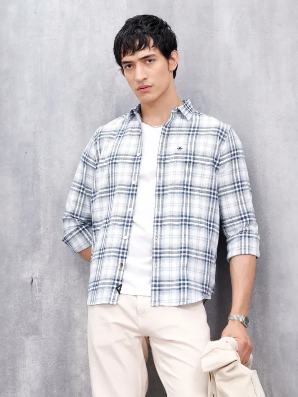 Men’s Slim Fit Checkered Casual Shirt | Blue sold by Wrogn