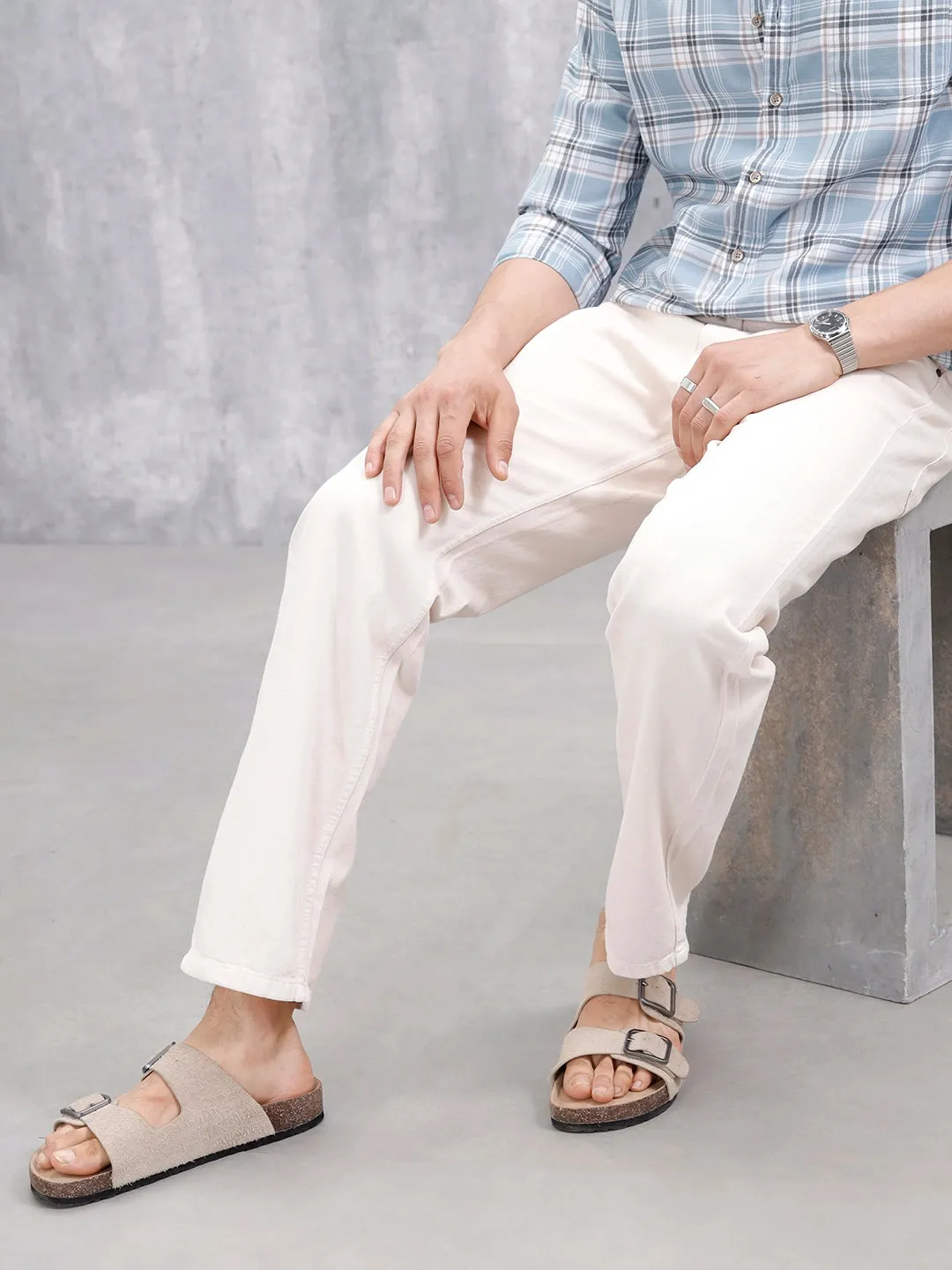 Men's Casual Anti Fit Jeans | Beige sold by Wrogn