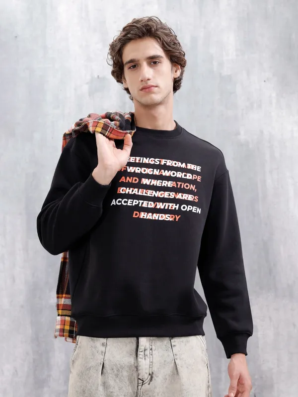 Graphic Printed Casual Sweatshirt For Men | Black made by Wrogn