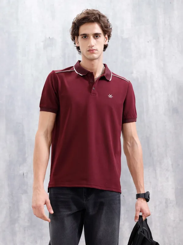 Polo T-Shirt With Contrast Trim Details | Maroon sold by Wrogn