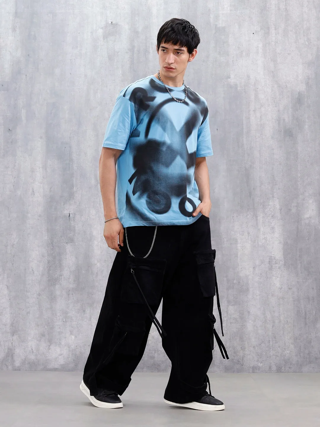 Wrogn Men’s Oversized Graphic Print T-Shirt | Blue sold by Wrogn product image thumbnail 2