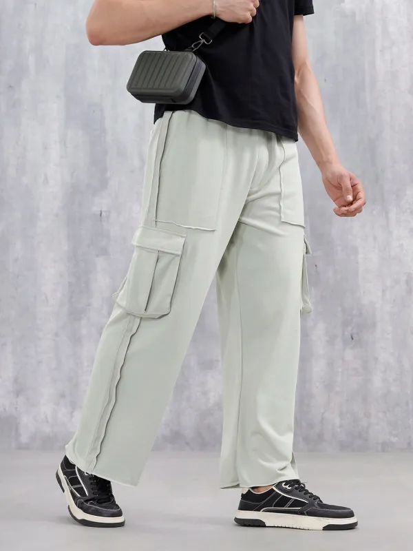 Casual Raw Edged Cargo Pants For Men | Light Green sold by Wrogn