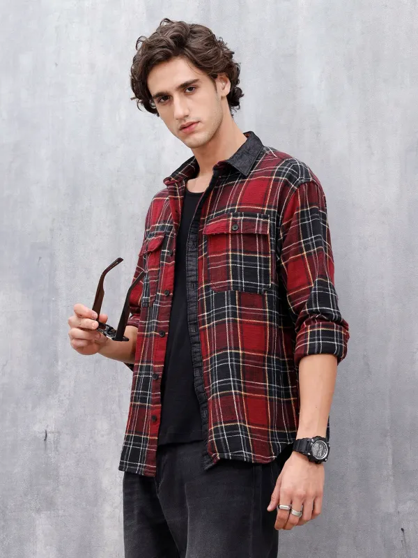 Casual Oversized Fit Checkered Pattern Shirt | Red sold by Wrogn