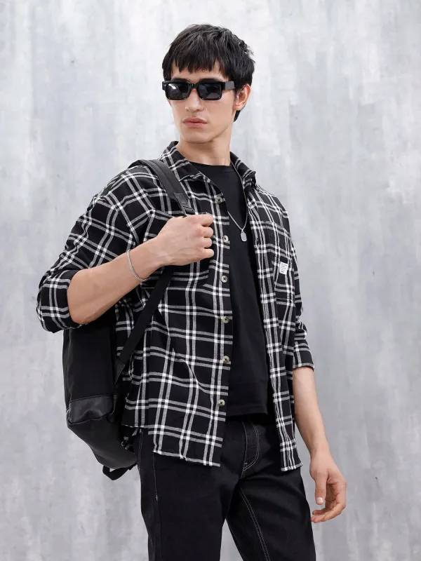 Casual Oversized Fit Checkered Pattern Shirt | Black sold by Wrogn