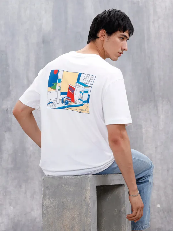 Men’s Casual Oversized Fit Graphic T-Shirt | White sold by Wrogn