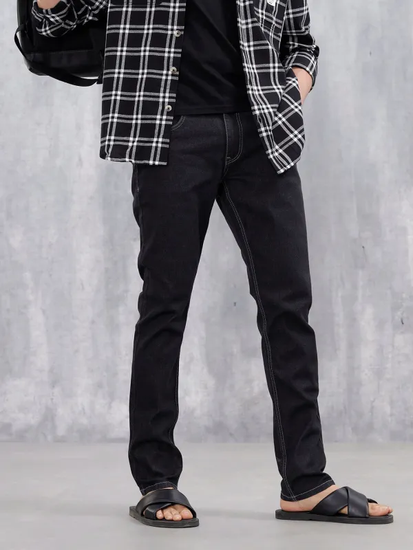 Men's Casual Jeans With Contrast Thread Detail | Black sold by Wrogn