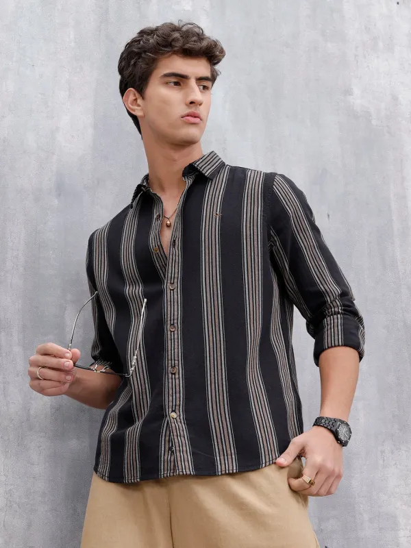 Striped Pattern Casual Shirt For Men |Black sold by Wrogn