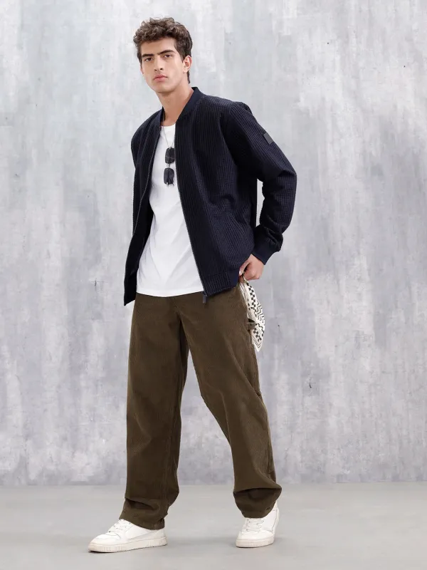 Men’s Textured Casual Bomber Jacket | Black sold by Wrogn