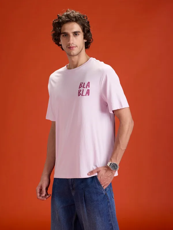Casual Men Oversized Fit Tee With Graphic | Pink sold by Wrogn