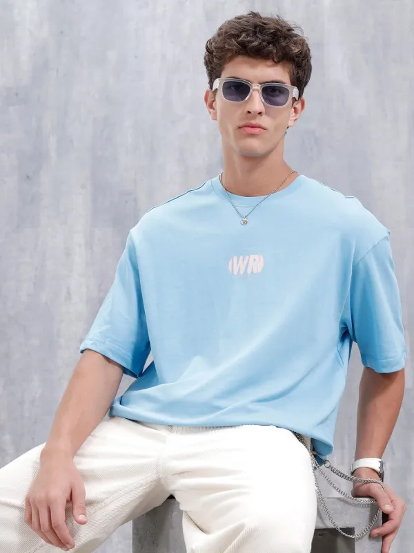 Casual Men Oversized Fit Tee With Graphic | Blue sold by Wrogn