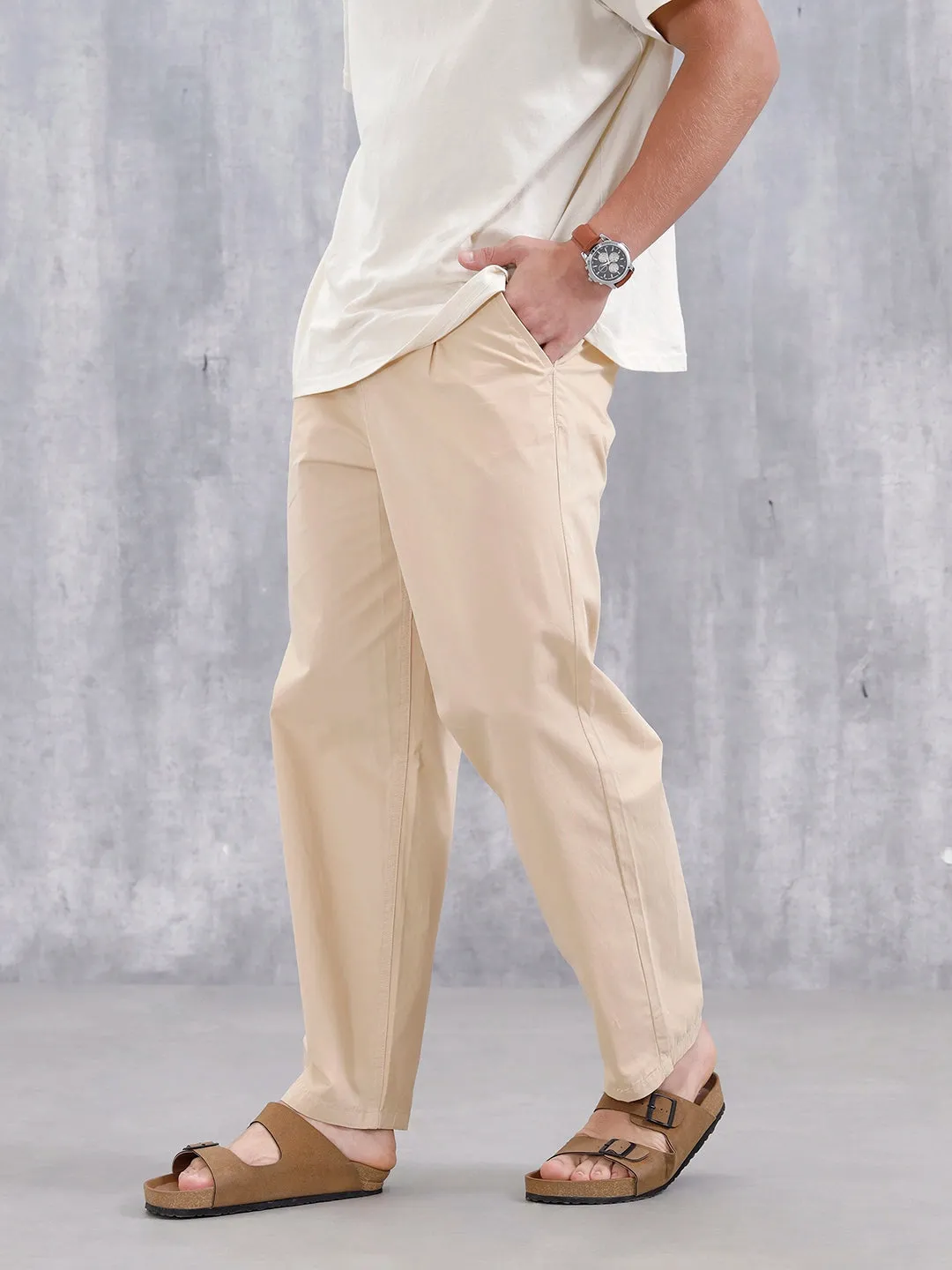 Men's Casual Loose Fit Tapered Trouser | Beige sold by Wrogn product image thumbnail 4